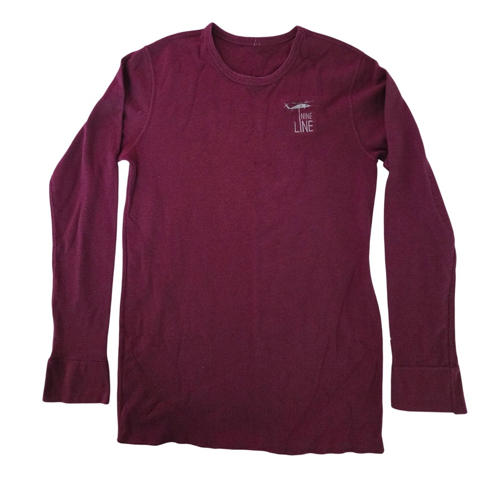 Nine‎ Line Apparel Mens Large Maroon White Helicopter Graphic Crew Neck Henly